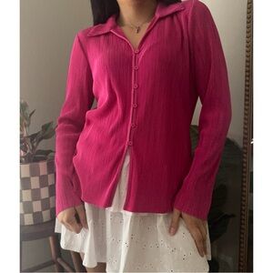 CYRUS Pink Crinkle/Pleated Button Down Shirt